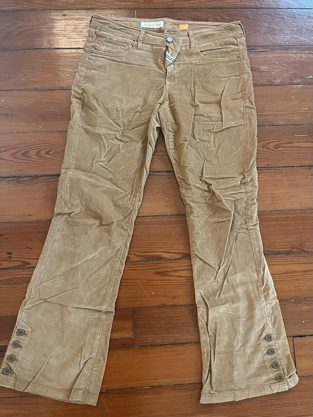 Anthropologie Pilcro Stet Corduroy Pants Camel Tan Size 31 Button Hem